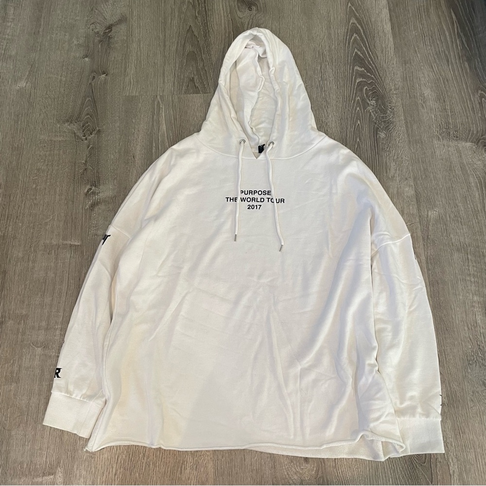 Justin Bieber Purpose Tour White Pullover Hoodie Sweatshirt Size Medium